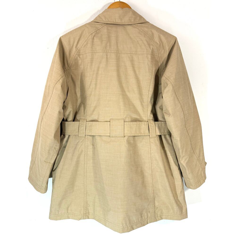 L.L.Bean Double Breasted Trench Coat Belted Tan Beige Womens Medium Petite Lined - Picture 2 of 9